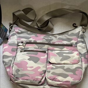 Baggallini Camouflage Crossbody Bag in Pink and Gray